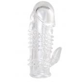 Прозрачная гелевая насадка с шипами и клиторальным отростком - 13 см. - Toyfa Basic - в Ачинске купить с доставкой