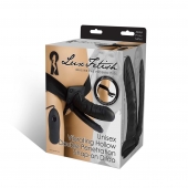 Полый страпон с двумя отростками и вибрацией Unisex Vibrating Hollow Strap-On Double Penetrating Dildo - 17,8 см. - Lux Fetish - купить с доставкой в Ачинске