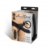 Чёрный полый страпон с вибрацией Unisex Vibrating Hollow Strap-On - 14 см. - Lux Fetish - купить с доставкой в Ачинске
