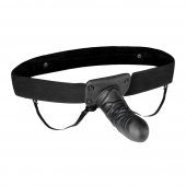 Чёрный полый страпон с вибрацией Unisex Vibrating Hollow Strap-On - 14 см. - Lux Fetish - купить с доставкой в Ачинске