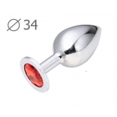 Коническая серебристая анальная втулка с красным кристаллом - 8,2 см. - Anal Jewelry Plug - купить с доставкой в Ачинске