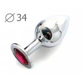 Коническая серебристая анальная втулка с малиновым кристаллом - 8,2 см. - Anal Jewelry Plug - купить с доставкой в Ачинске