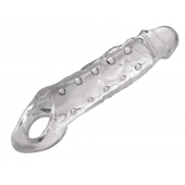 Прозразная закрытая насадка на пенис с поддержкой мошонки Clearly Ample Penis Enhancer - 22 см. - XR Brands - в Ачинске купить с доставкой