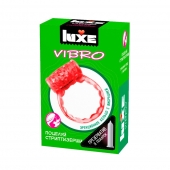 Розовое эрекционное виброкольцо Luxe VIBRO  Поцелуй стриптизёрши  + презерватив - Luxe - в Ачинске купить с доставкой