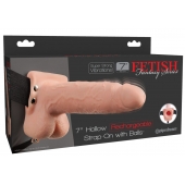 Телесный перезаряжаемый вибрострапон 7  Hollow Rechargeable Strap-on with Balls - 20,3 см. - Pipedream - купить с доставкой в Ачинске