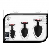Набор черных анальных пробок с красным кристаллом-сердечком Bling Plugs Training Kit - Blush Novelties - купить с доставкой в Ачинске