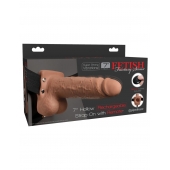 Кофейный перезаряжаемый вибрострапон 7  Hollow Rechargeable Strap-on with Balls - 20,3 см. - Pipedream - купить с доставкой в Ачинске