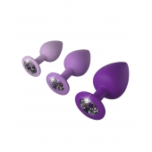 Набор из 3 фиолетовых анальных пробок со стразами Little Gems Trainer Set - Pipedream - купить с доставкой в Ачинске