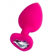 Розовая анальная втулка Diamond Heart с прозрачным кристаллом - 9,5 см. - ToyFa - купить с доставкой в Ачинске