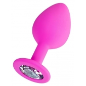 Розовая анальная втулка Brilliant с прозрачным кристаллом - 8 см. - ToyFa - купить с доставкой в Ачинске