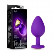 Фиолетовая анальная пробка Bling Plug Medium с золотистым стразом - 8,3 см. - Blush Novelties - купить с доставкой в Ачинске