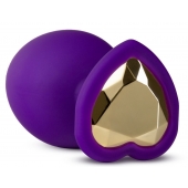 Фиолетовая анальная пробка Bling Plug Large с золотистым стразом - 9,5 см. - Blush Novelties - купить с доставкой в Ачинске