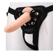 Телесный страпон на черных трусиках STRAP ON REAL DILDO - 20 см. - Dream Toys - купить с доставкой в Ачинске