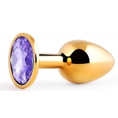 Золотистая анальная пробка с фиолетовым стразом - 7,2 см. - Anal Jewelry Plug - купить с доставкой в Ачинске