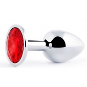 Серебристая анальная пробка с красным стразом - 7,2 см. - Anal Jewelry Plug - купить с доставкой в Ачинске