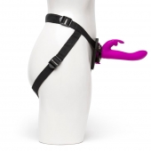 Лиловый страпон Rechargeable Vibrating Strap-On Harness Set - 17,6 см. - Happy Rabbit - купить с доставкой в Ачинске