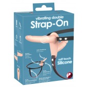 Телесный двойной вибрострапон с вибрацией Vibrating Double Strap-On - 15 см. - Orion - купить с доставкой в Ачинске