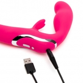 Ярко-розовый безремневой страпон Rechargeable Vibrating Strapless Strap-On - Happy Rabbit - купить с доставкой в Ачинске