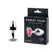 Серебристая анальная пробка с малиновым кристаллом-сердечком - 7 см. - Anal Jewelry Plug - купить с доставкой в Ачинске
