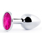 Серебристая анальная пробка с малиновым кристаллом - 7,2 см. - Anal Jewelry Plug - купить с доставкой в Ачинске