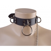 Черный кожаный ошейник Big Ring - Sitabella - купить с доставкой в Ачинске