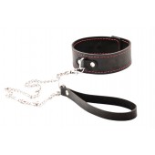 Черный широкий ошейник с красной строчкой и поводком - Crazy Handmade - купить с доставкой в Ачинске