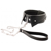 Черный ошейник-воротничок с металлическим поводком - Crazy Handmade - купить с доставкой в Ачинске