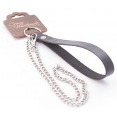 Серебристый металлический поводок с кожаной черной ручкой - 80 см. - Crazy Handmade - купить с доставкой в Ачинске