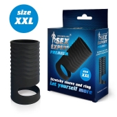 Черная открытая насадка на пенис с кольцом для мошонки XXL-size - 9,4 см. - Sex Expert - в Ачинске купить с доставкой