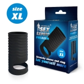 Черная открытая насадка на пенис с кольцом для мошонки XL-size - 8,9 см. - Sex Expert - в Ачинске купить с доставкой