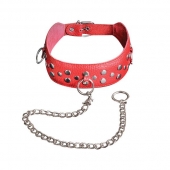 Красный кожаный ошейник с карабином и поводком - Sitabella - купить с доставкой в Ачинске