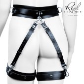 Черный кожаный пояс с гартерами - S-M - Notabu - купить с доставкой в Ачинске