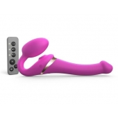 Ярко-розовый безремневой страпон Multi Orgasm Size S с клиторальной стимуляцией - Strap-on-me - купить с доставкой в Ачинске