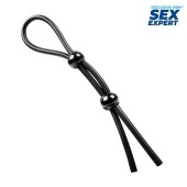 Черное силиконовое лассо с двумя шариками для утяжки - Sex Expert - в Ачинске купить с доставкой