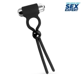 Черное эрекционное кольцо-лассо с вибрацией - Sex Expert - в Ачинске купить с доставкой