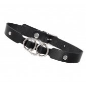 Черный кожаный ошейник со связанными кольцами - Pecado - купить с доставкой в Ачинске