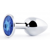 Анальное украшение BUTT PLUG  Small с синим кристаллом - 7 см. - Anal Jewelry Plug - купить с доставкой в Ачинске