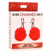 Красные зажимы на соски с помпонами Pom Pom - XR Brands - купить с доставкой в Ачинске