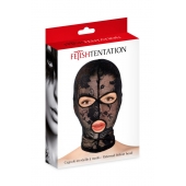 Черная кружевная маска на голову с отверстиями для глаз и рта - Fetish Tentation - купить с доставкой в Ачинске