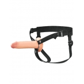 Телесный полый страпон на черных ремнях Hollow Silicone Strap-on - 17,8 см. - Pipedream - купить с доставкой в Ачинске