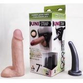 Страпон-унисекс с двумя насадками UNI strap 7  Harness - 19 и 16 см. - LOVETOY (А-Полимер) - купить с доставкой в Ачинске