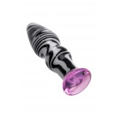 Белая анальная пробка из стекла с чёрными полосами - 11,6 см. - Sexus