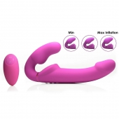 Розовый безремневой страпон с вибрацией и функцией расширения Inflatable Ergo-Fit Strapless Strap-On - XR Brands - купить с доставкой в Ачинске