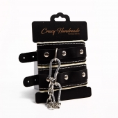 Черные скругленные наручники с мягкой бежевой подкладкой - Crazy Handmade - купить с доставкой в Ачинске