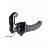 Черный страпон с вагинальной пробкой Deluxe Vibrating Penetrix Strap-On - 19 см. - Pipedream - купить с доставкой в Ачинске