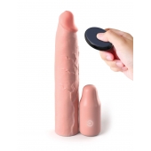 Телесная вибронасадка на член 3  Vibrating Mega X-tension with Remote - 22,9 см. - Pipedream - в Ачинске купить с доставкой