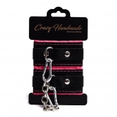 Черно-розовые скругленные наручники с мягкой подкладкой - Crazy Handmade - купить с доставкой в Ачинске