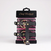 Черные кожаные оковы с розовой строчкой - Crazy Handmade - купить с доставкой в Ачинске