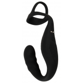 Черное эрекционное кольцо со стимуляцией промежности и анальной пробкой Cock Ring with RC Prostate Plug - Orion - в Ачинске купить с доставкой