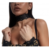 Черный ажурный чокер с золотистой фурнитурой - Crazy Handmade - купить с доставкой в Ачинске